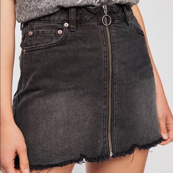 Free People Black Denim Mini Skirt Size 25 - Picture 3 of 13